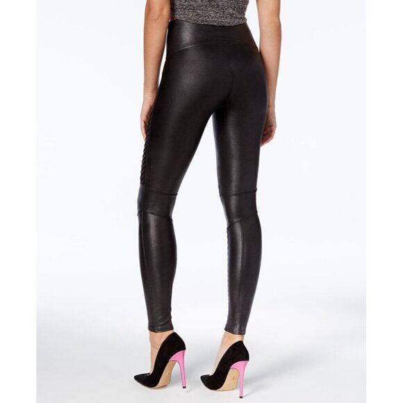Spanx Motto Style Faux Leather Leggings in Black Size Medium Petite - Picture 2 of 7